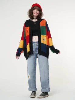 Minga London Minga X Strangervinyl Rainbow Patchwork Cardigan