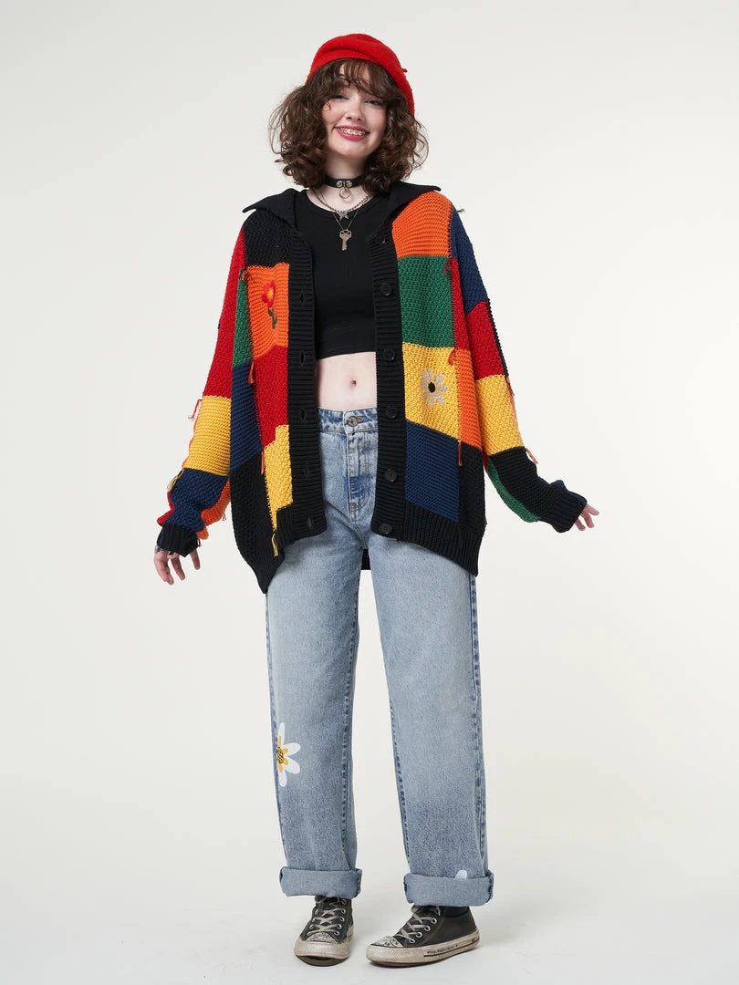 Minga London Minga X Strangervinyl Rainbow Patchwork Cardigan