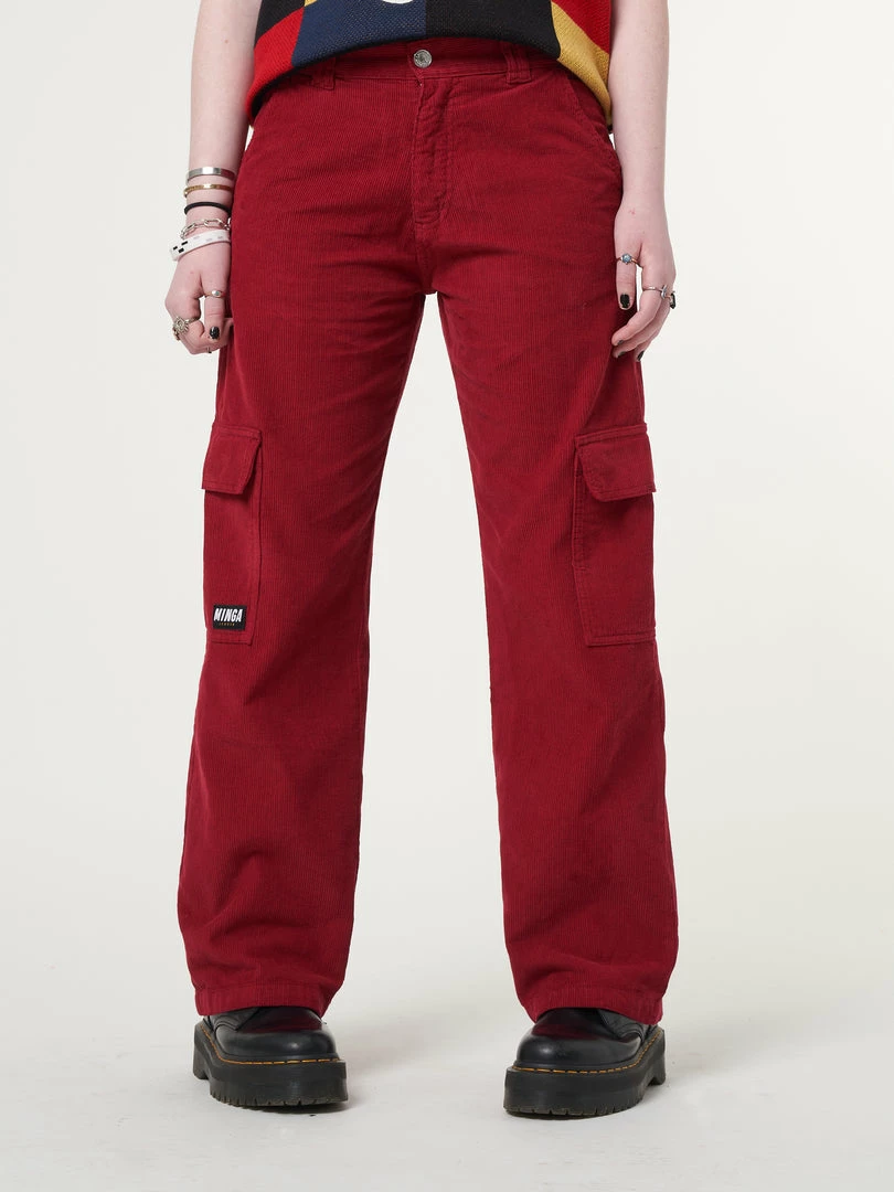 Minga London Minga X Strangervinyl Red Corduroy Cargo Pants Clothing