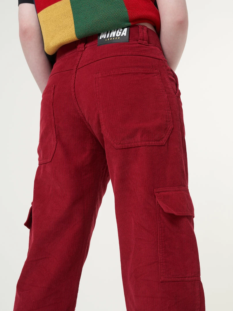 Minga London Minga X Strangervinyl Red Corduroy Cargo Pants Clothing