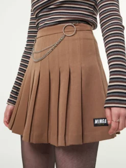 Minga London Mocha Pleated Tennis Skirt With Front Chain