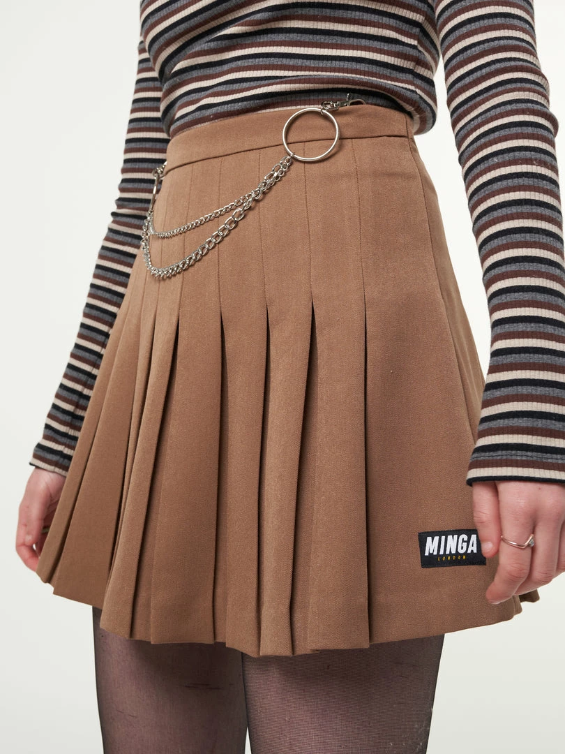 Minga London Mocha Pleated Tennis Skirt With Front Chain