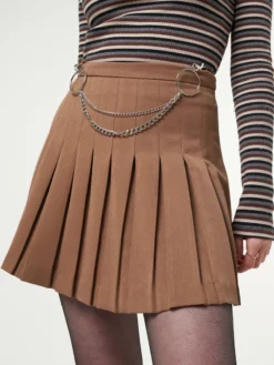 Minga London Mocha Pleated Tennis Skirt With Front Chain