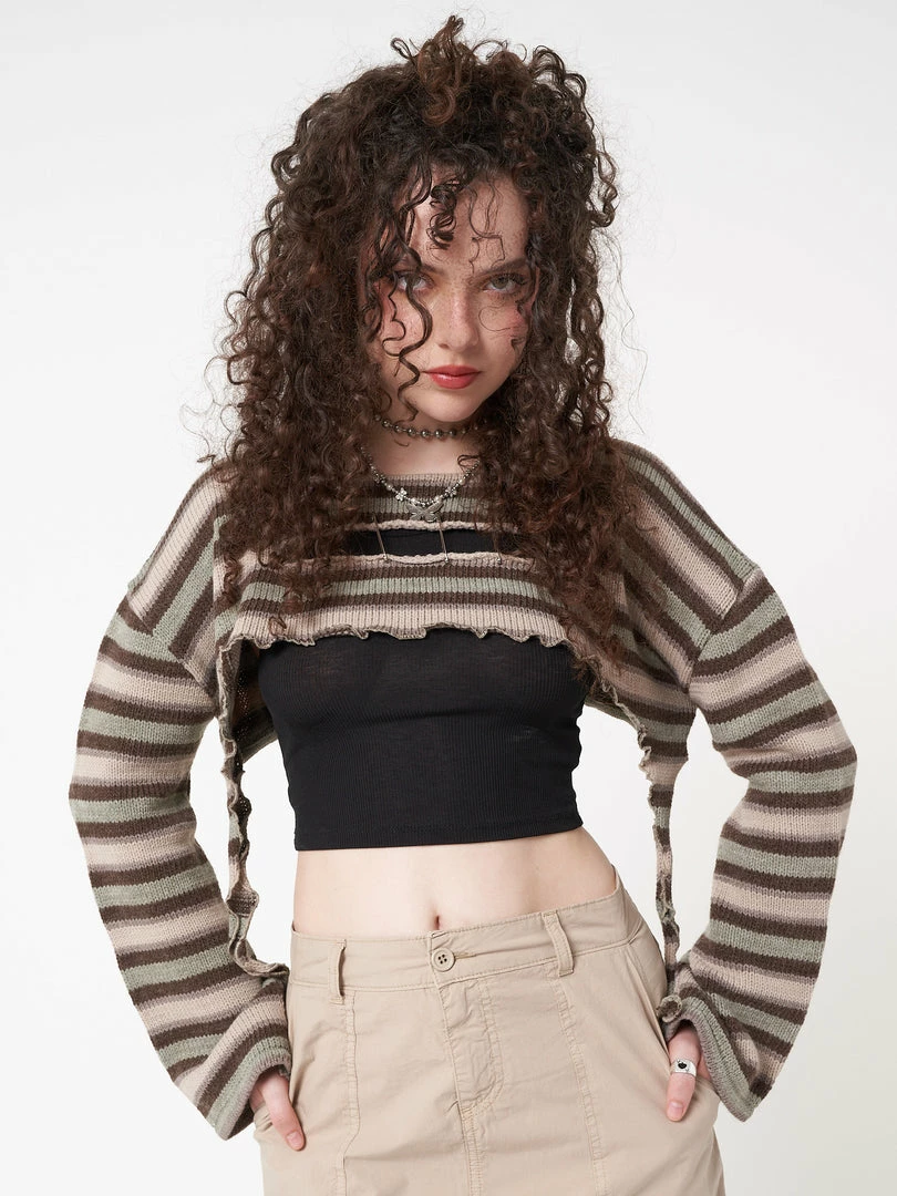 Minga London Molly Stripes Tie Knitted Shrug Clothing