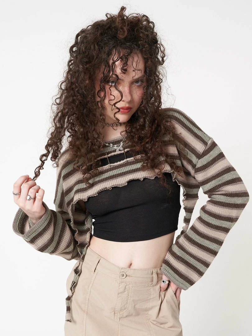 Minga London Molly Stripes Tie Knitted Shrug Clothing