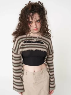 Minga London Molly Stripes Tie Knitted Shrug Clothing