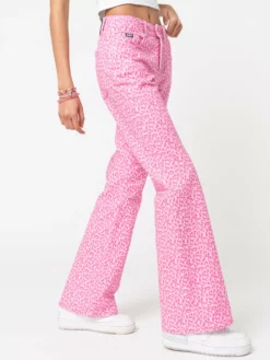 Minga London Clothing Pink Leopard Flare Jeans