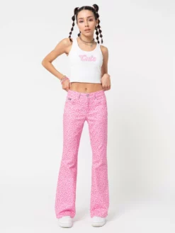 Minga London Clothing Pink Leopard Flare Jeans