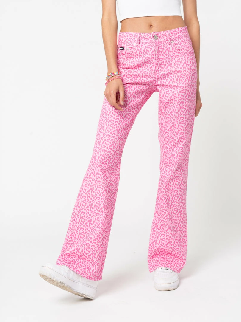 Minga London Clothing Pink Leopard Flare Jeans
