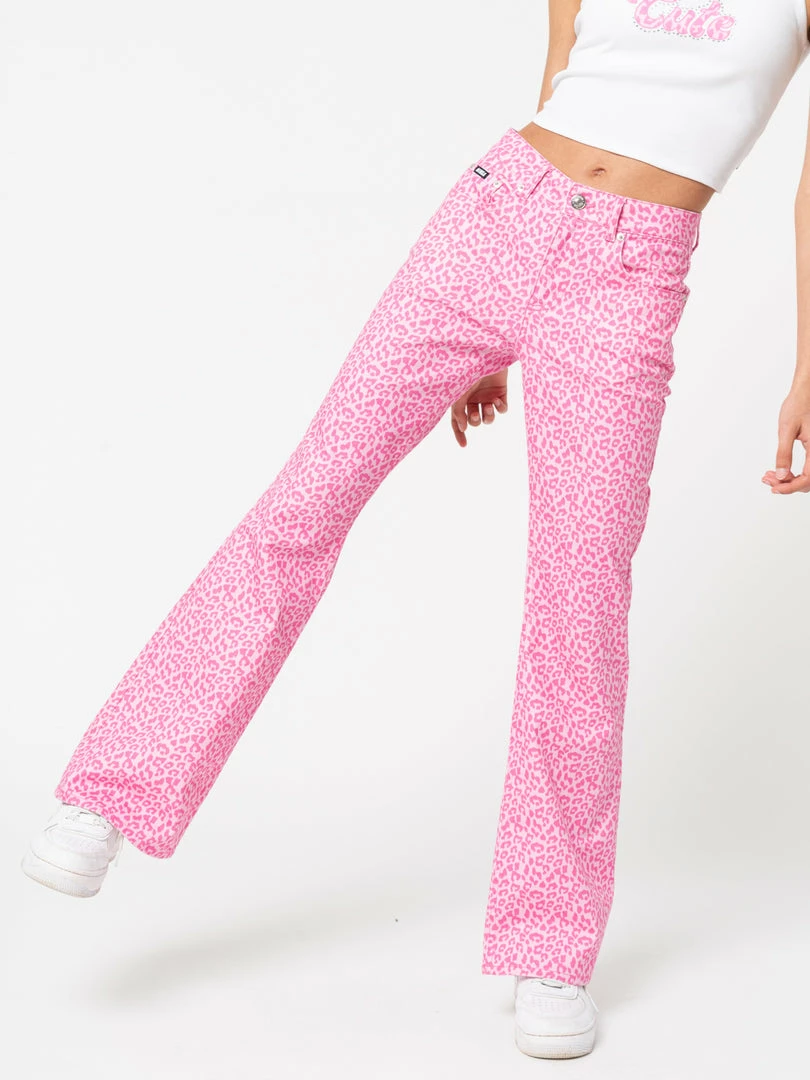 Minga London Clothing Pink Leopard Flare Jeans