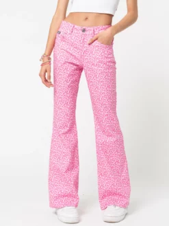 Minga London Clothing Pink Leopard Flare Jeans