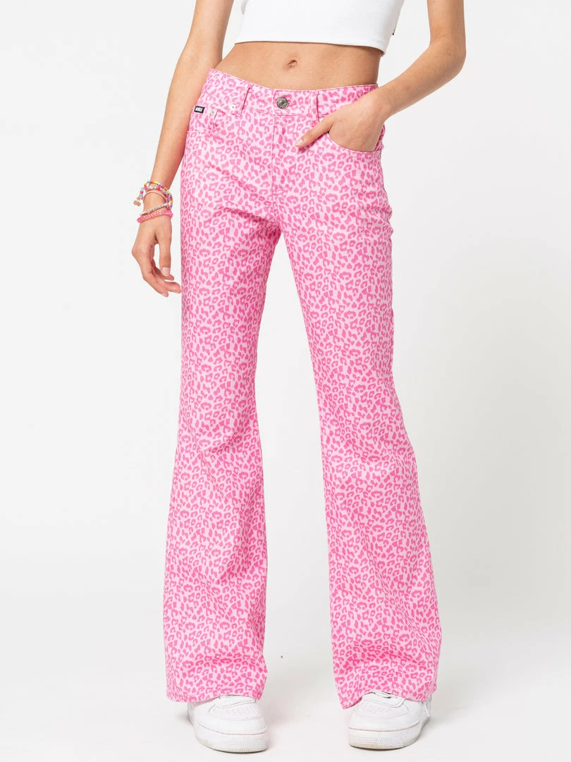 Minga London Clothing Pink Leopard Flare Jeans