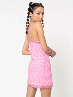 Minga London Pink Leopard Lace Trim Cami Dress