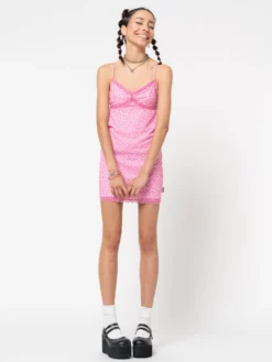 Minga London Pink Leopard Lace Trim Cami Dress