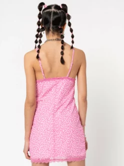 Minga London Pink Leopard Lace Trim Cami Dress