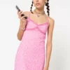 Minga London Pink Leopard Lace Trim Cami Dress