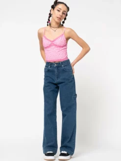 Minga London Pink Leopard Lace Trim Cami Top Clothing