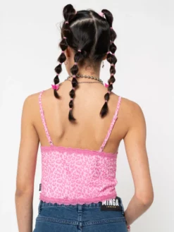 Minga London Pink Leopard Lace Trim Cami Top Clothing