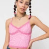 Minga London Pink Leopard Lace Trim Cami Top Clothing