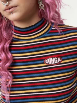 Minga London Rainbow Striped Ribbed Top