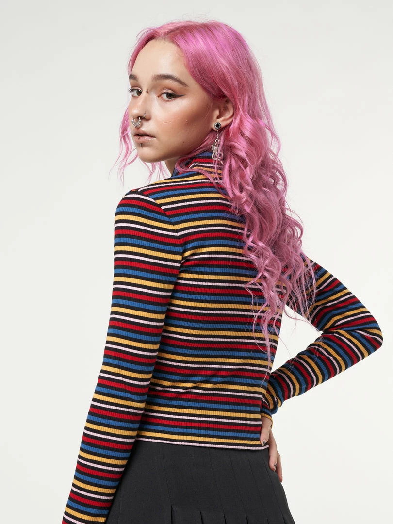 Minga London Rainbow Striped Ribbed Top