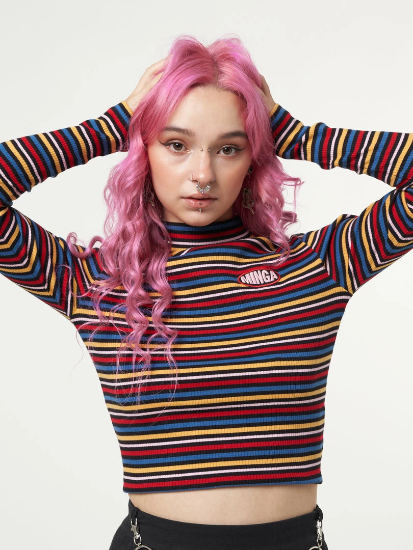 Minga London Rainbow Striped Ribbed Top