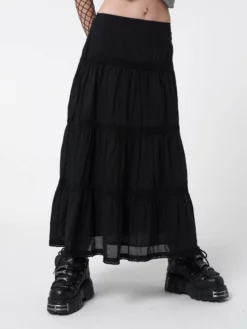 Minga London Most Wanted Raven Ruffle Lace Maxi Skirt