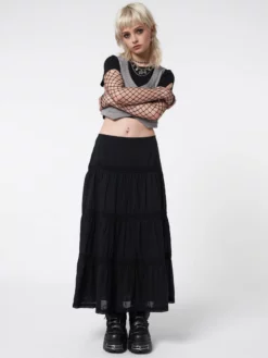Minga London Most Wanted Raven Ruffle Lace Maxi Skirt