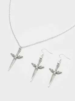 Minga London Clothing Silver Dagger Necklace & Earrings Set