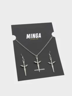 Minga London Clothing Silver Dagger Necklace & Earrings Set