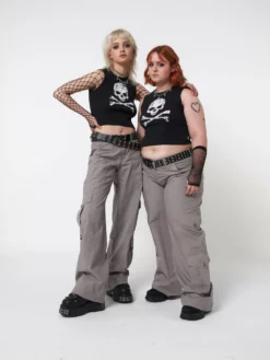 Minga London Most Wanted Skull Crossbones Black Vest Top