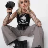 Minga London Most Wanted Skull Crossbones Black Vest Top