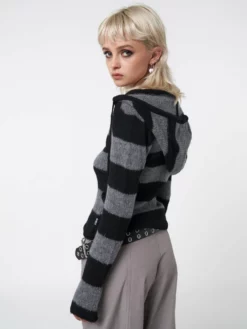 Minga London Smoke Stripes Hooded Knit Jumper