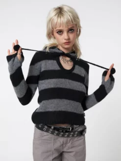 Minga London Smoke Stripes Hooded Knit Jumper