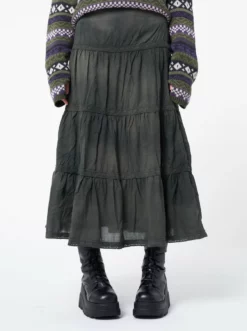 Minga London Stained Green Ruffle Lace Maxi Skirt