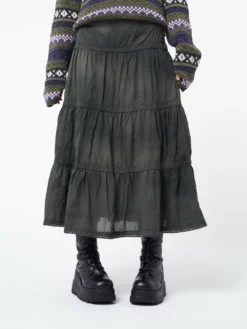 Minga London Stained Green Ruffle Lace Maxi Skirt