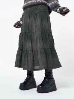 Minga London Stained Green Ruffle Lace Maxi Skirt