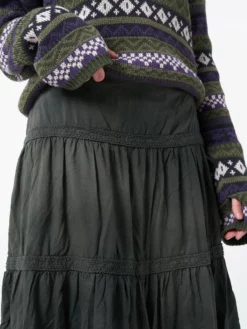 Minga London Stained Green Ruffle Lace Maxi Skirt