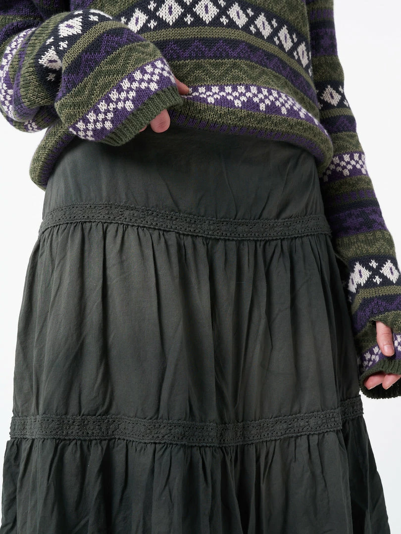 Minga London Stained Green Ruffle Lace Maxi Skirt