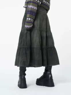 Minga London Stained Green Ruffle Lace Maxi Skirt