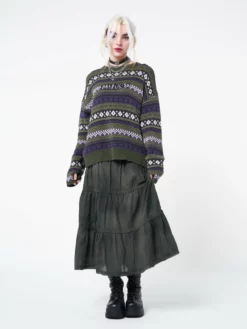 Minga London Stained Green Ruffle Lace Maxi Skirt