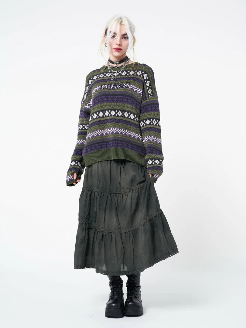 Minga London Stained Green Ruffle Lace Maxi Skirt