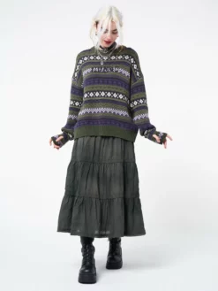 Minga London Stained Green Ruffle Lace Maxi Skirt