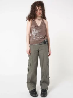 Minga London Tracy Eyelet Brown Halter Top Clothing