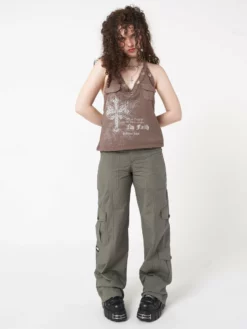 Minga London Tracy Eyelet Brown Halter Top Clothing