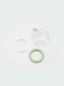 Minga London Clothing Translucent Green Plastic Rings Set