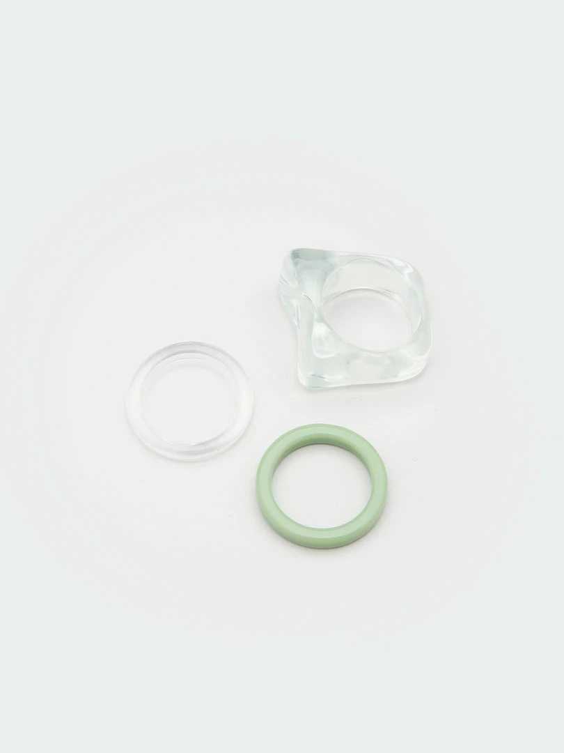 Minga London Clothing Translucent Green Plastic Rings Set