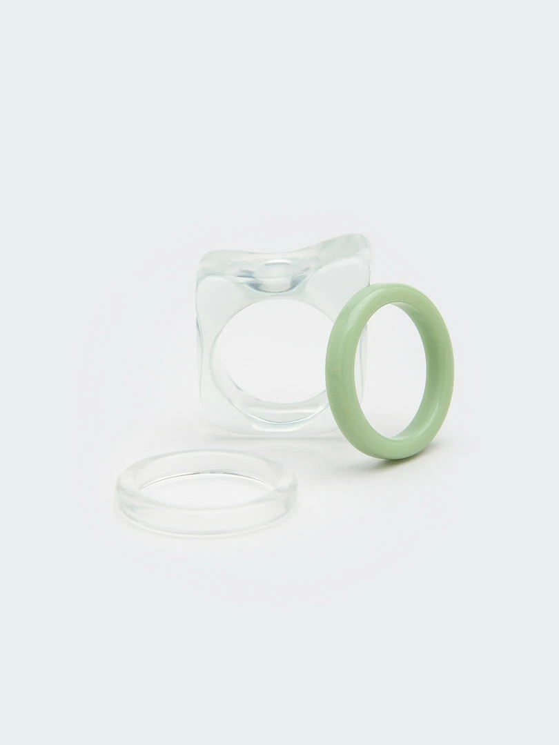 Minga London Clothing Translucent Green Plastic Rings Set