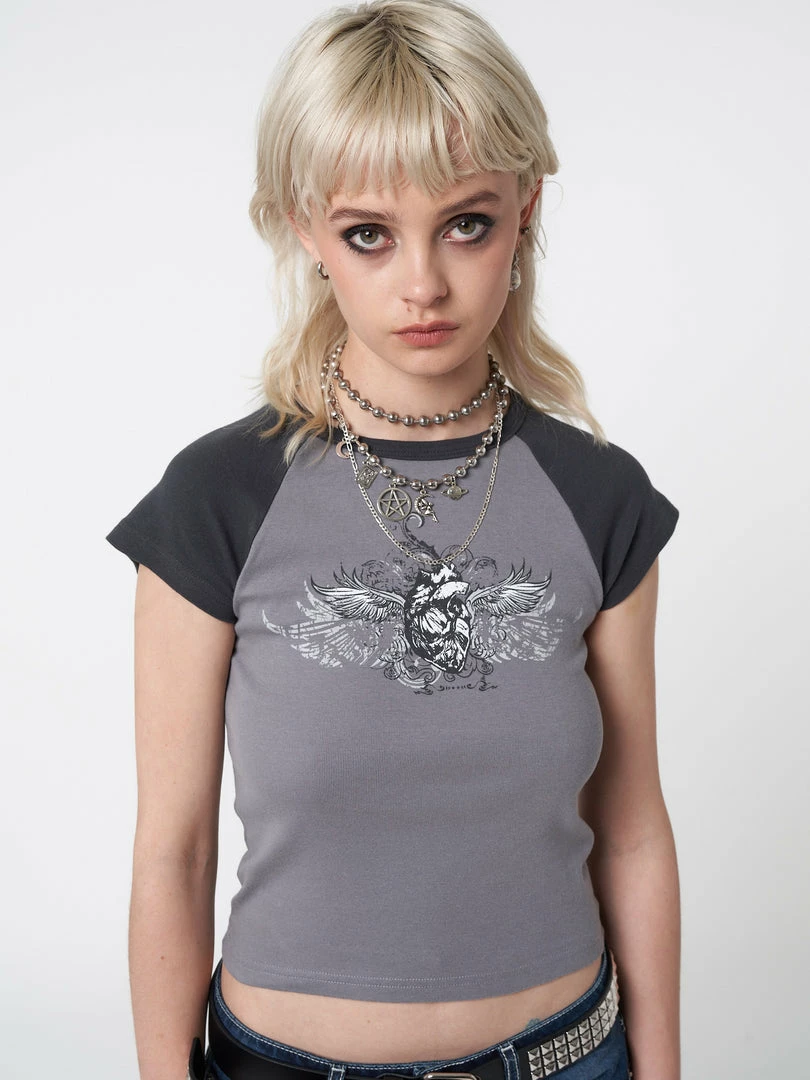 Minga London Most Wanted Winged Heart Raglan Baby Tee