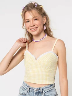 Minga London Clothing Maisie Yellow Gingham Frill Corset Top